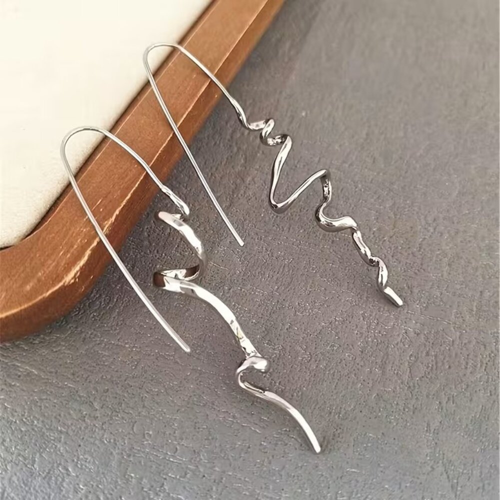 Silver Wavy Drop Earrings